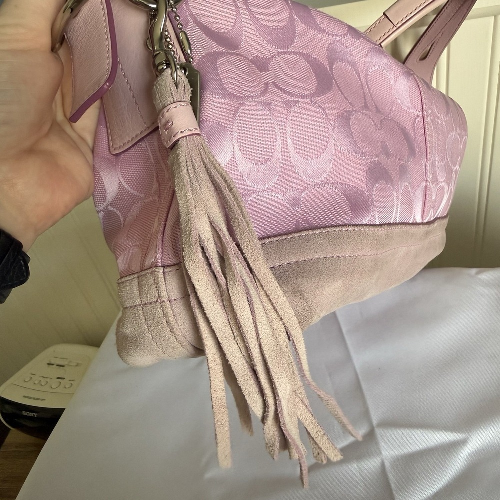 Vintage COACH Signature East West Hobo Shoulder Bag Purse Pink Canvas Y2K - Picture 8 of 16